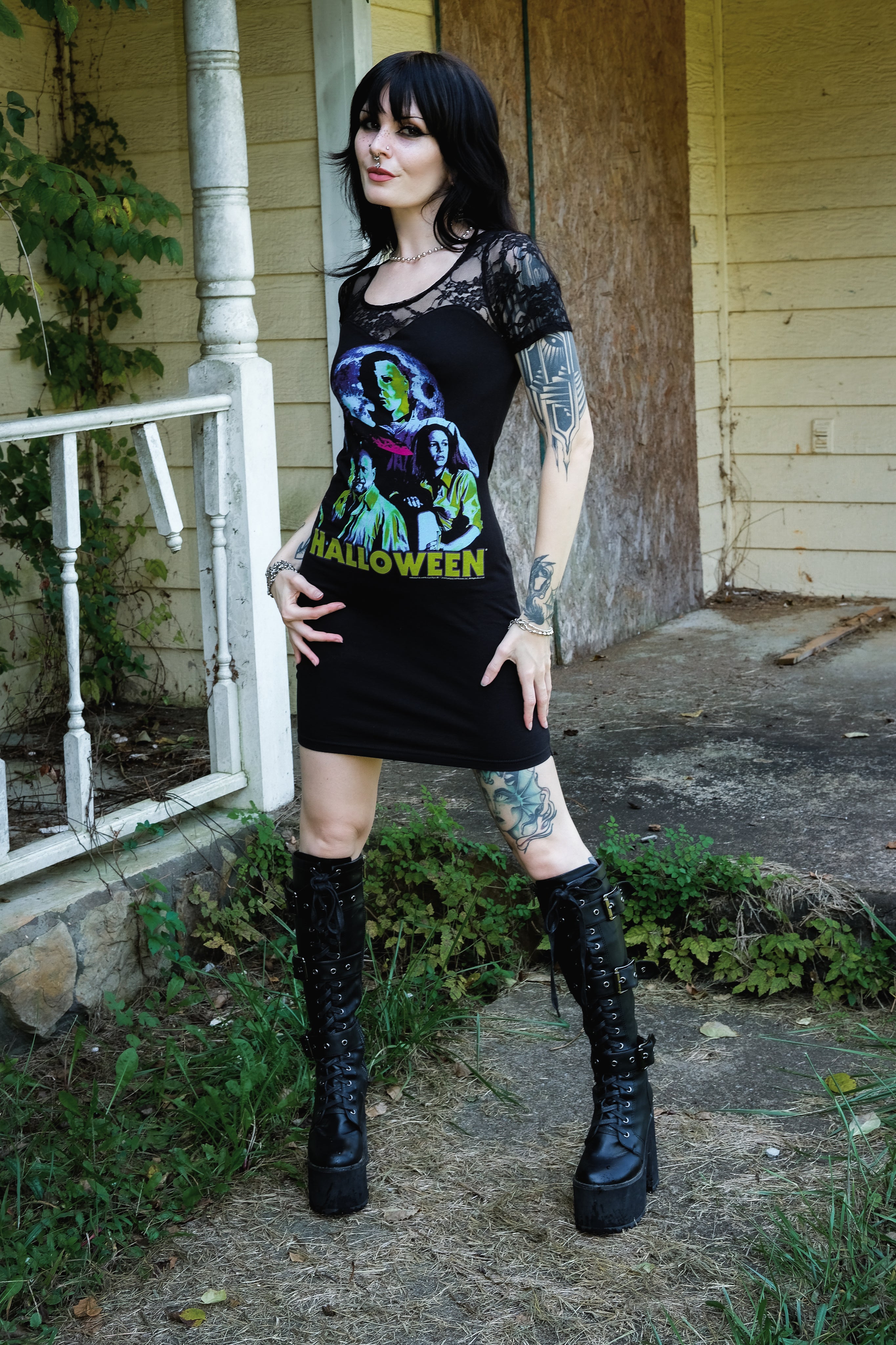halloween lace dress 1950s Halloween Lace Patchwork Witch Dress