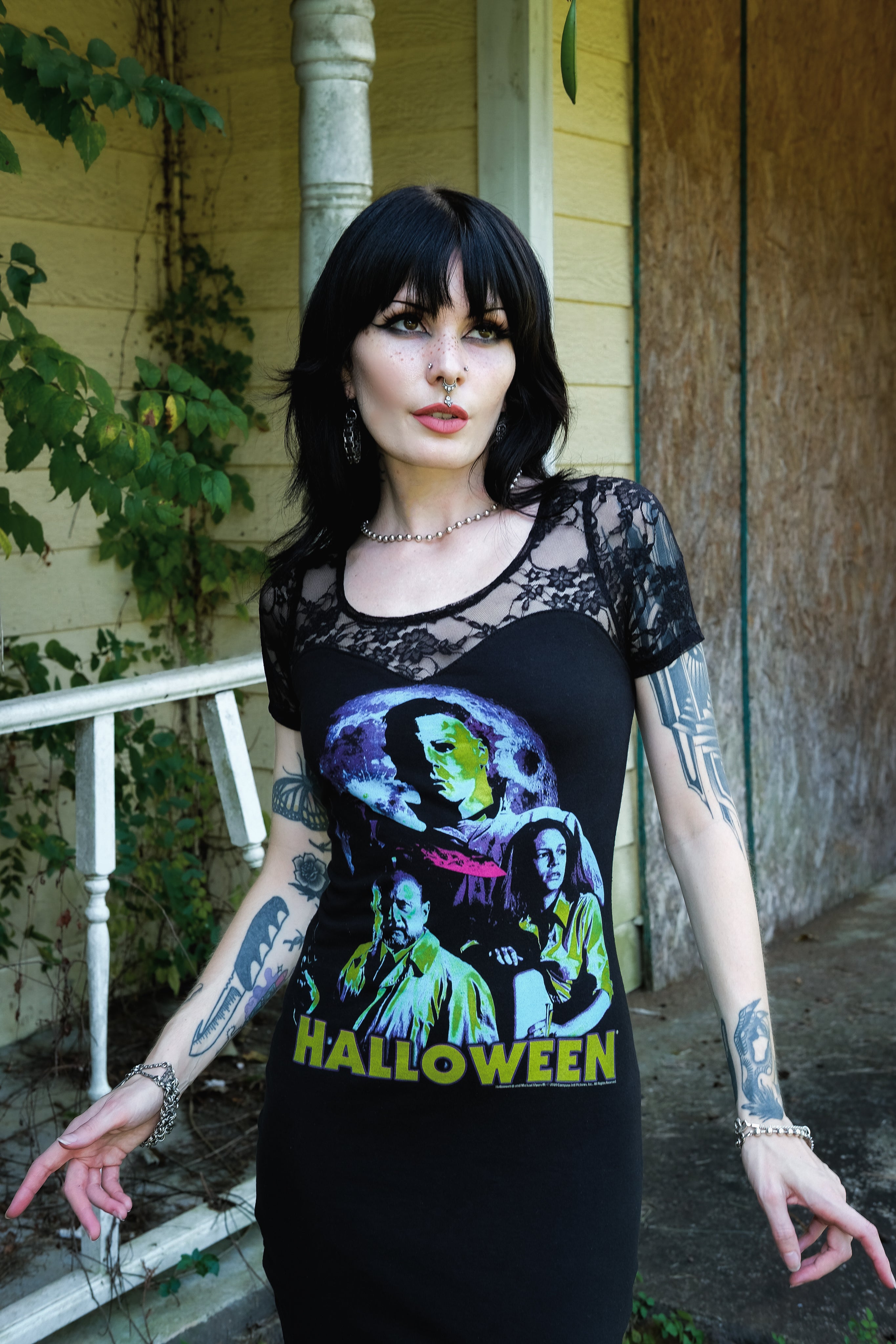 halloween lace dress 1950s Halloween Lace Patchwork Witch Dress