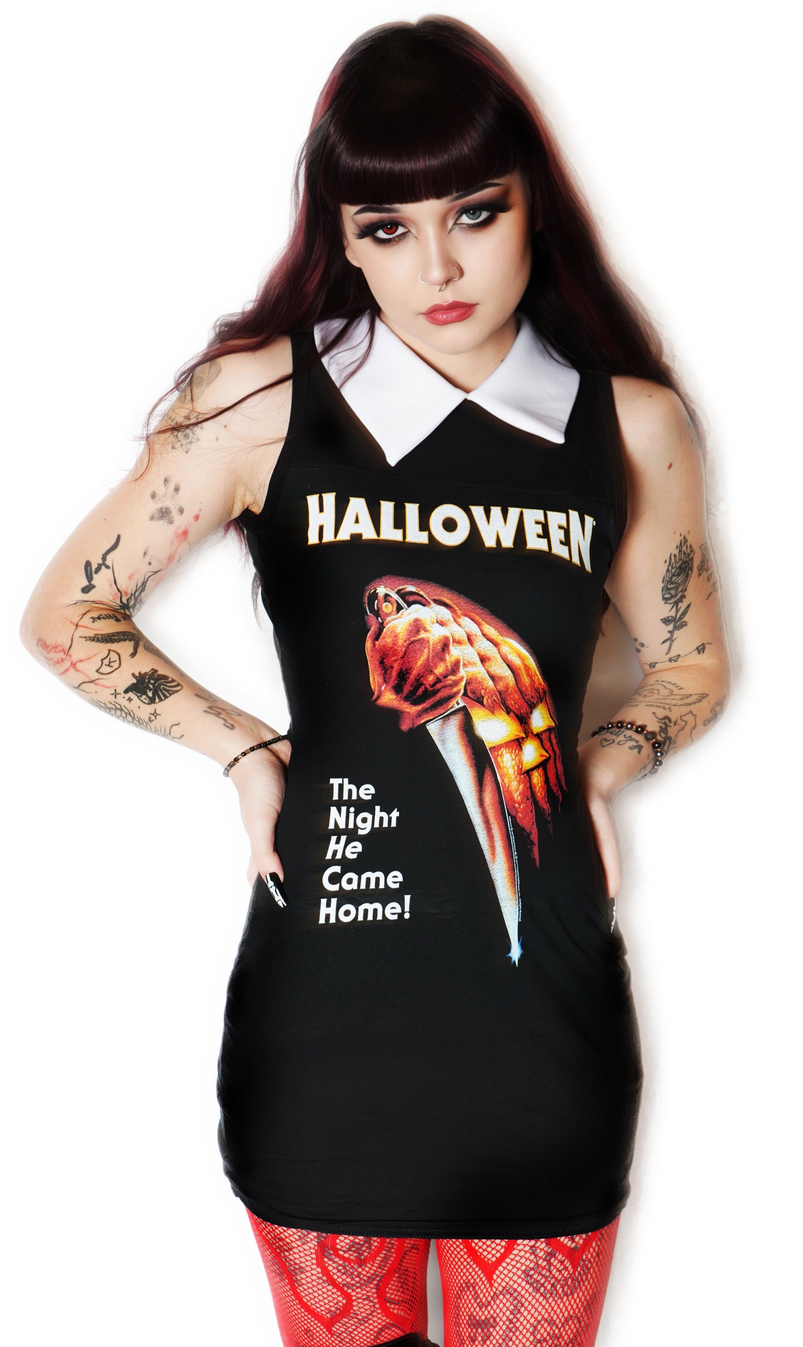 halloween shirt dress BOOHIT Halloween Women Sexy Ghost Face Costume Dress 3/4 Sleeve Off Shoulder spooky Long Shirts (XL)