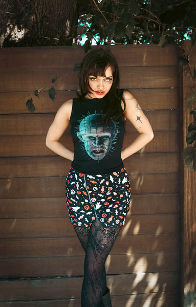 Spooky Print Mini Zip Skirt