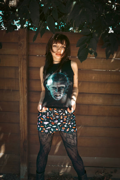 Spooky Print Mini Zip Skirt