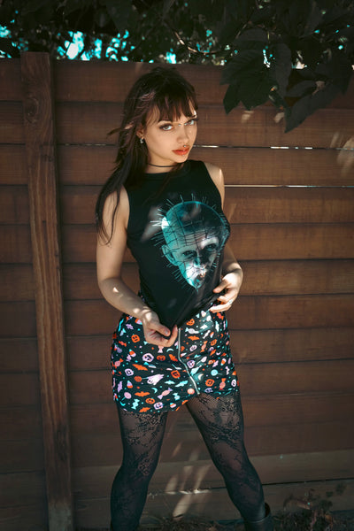 Spooky Print Mini Zip Skirt