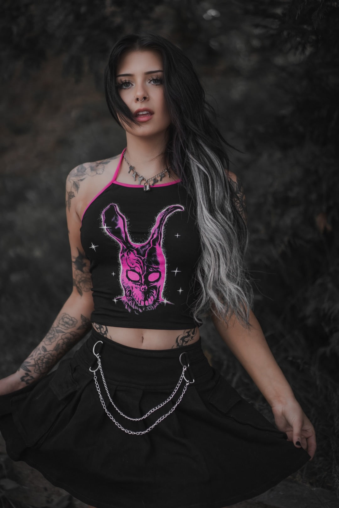 Women's Tattoo top in coated stretch tulle | Pink | Diesel