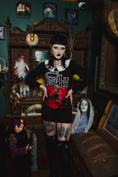 Death Long Sleeve Peter Pan Collar Dress