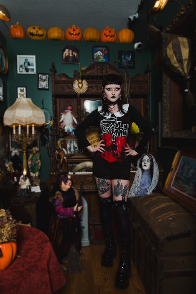 Death Long Sleeve Peter Pan Collar Dress