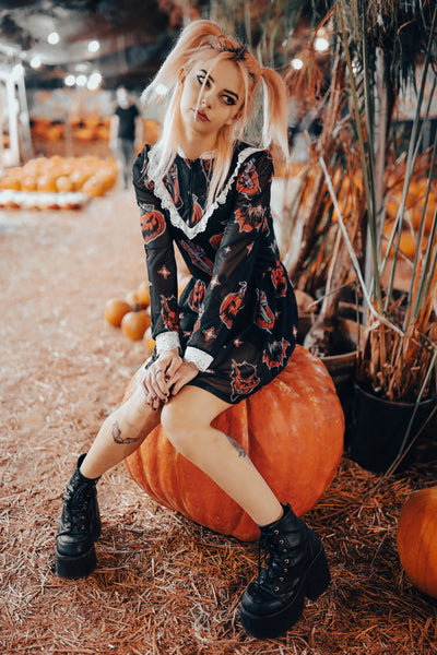 Da Devil Print Victorian Lace Dress