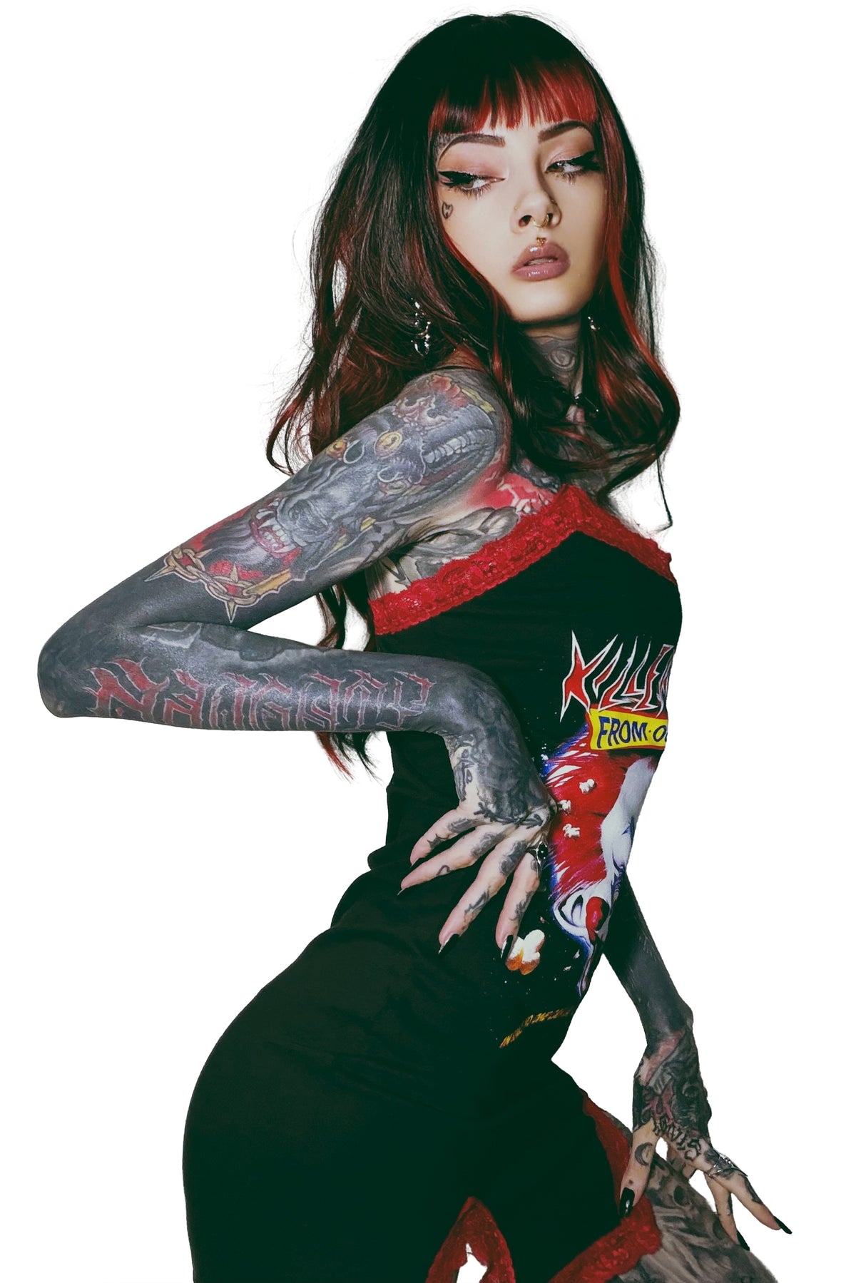 Killer Klowns Outer Space Slit Red Lace Dress