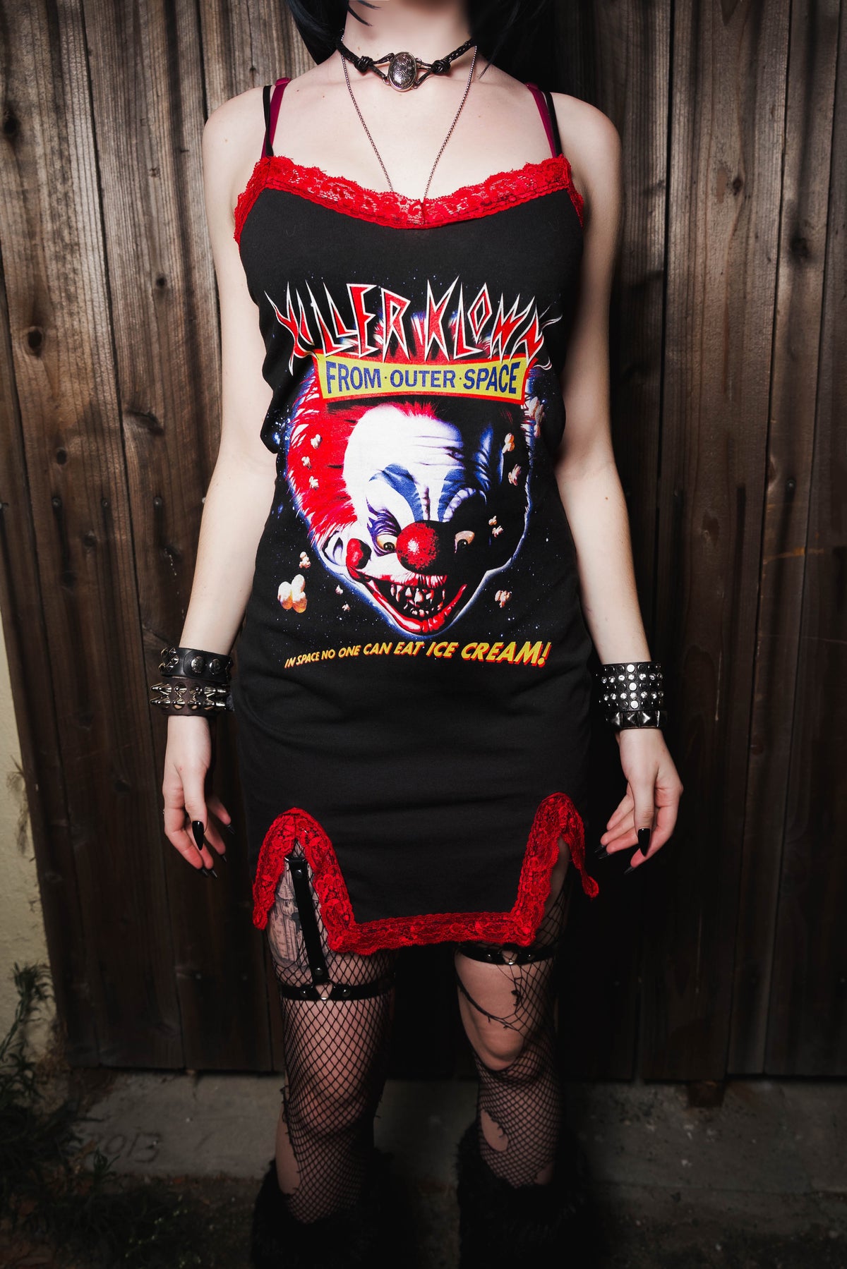 Killer Klowns Outer Space Slit Red Lace Dress