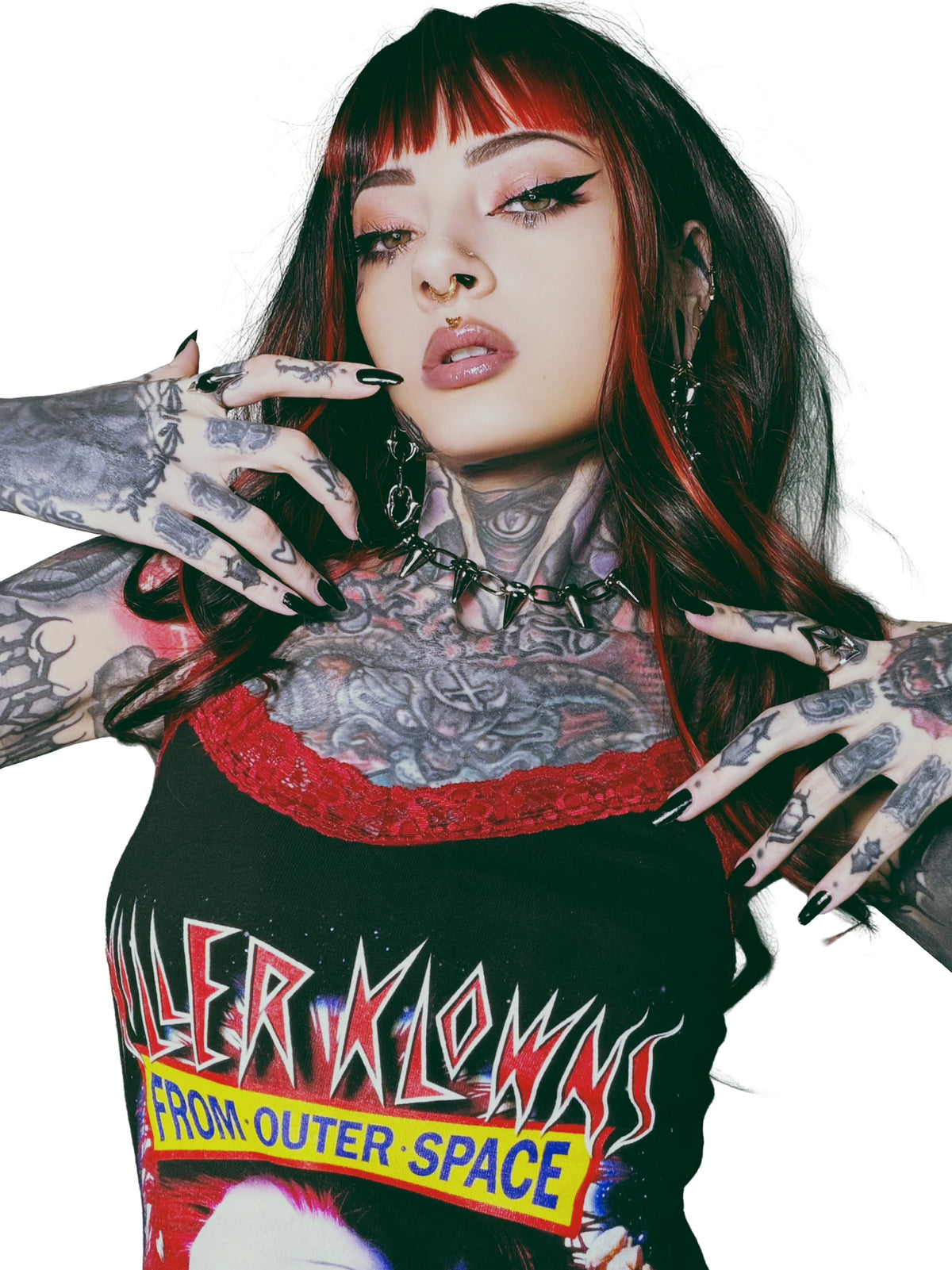 Killer Klowns Outer Space Slit Red Lace Dress