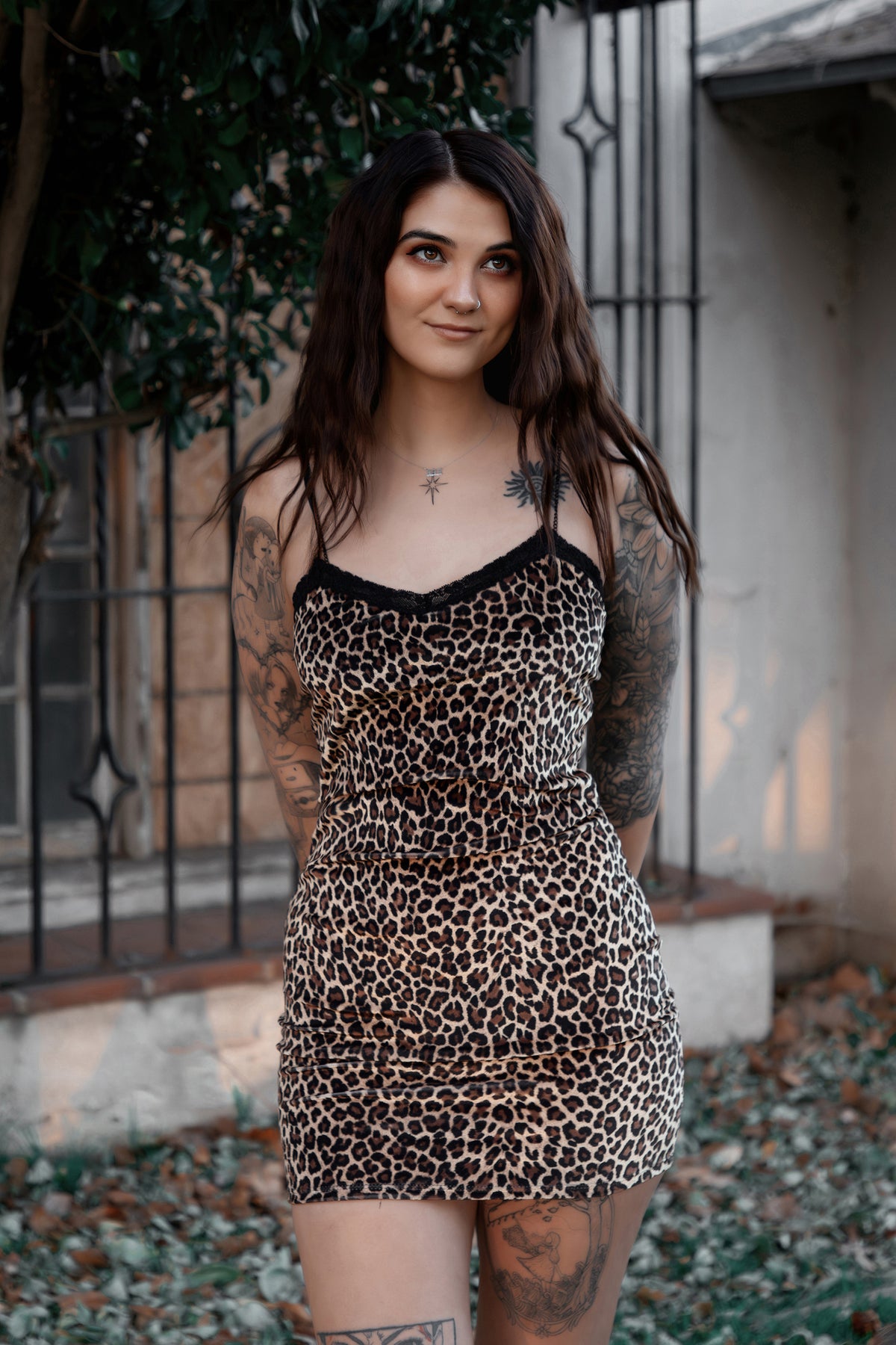 Leopard Velvet Lace Strap Dress