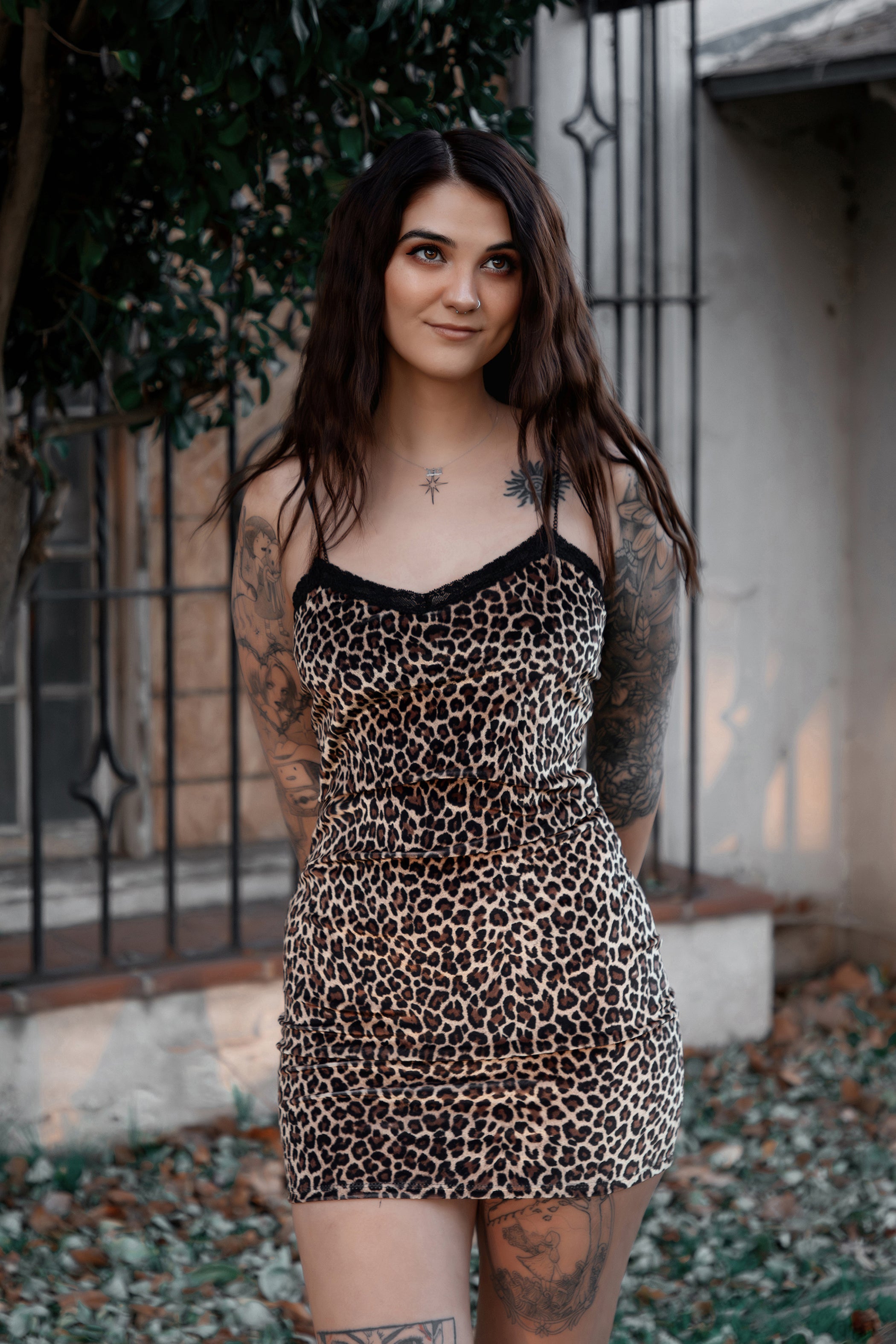 Leopard Velvet Lace Strap Dress
