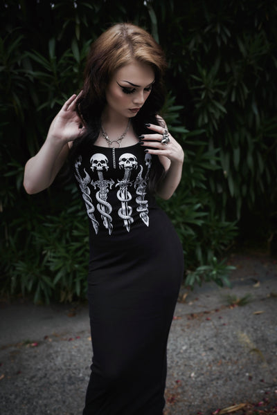 Long Skull Swords Black Maxi Dress