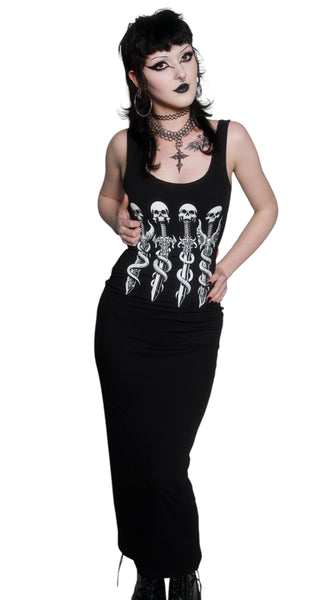 Long Skull Swords Black Maxi Dress