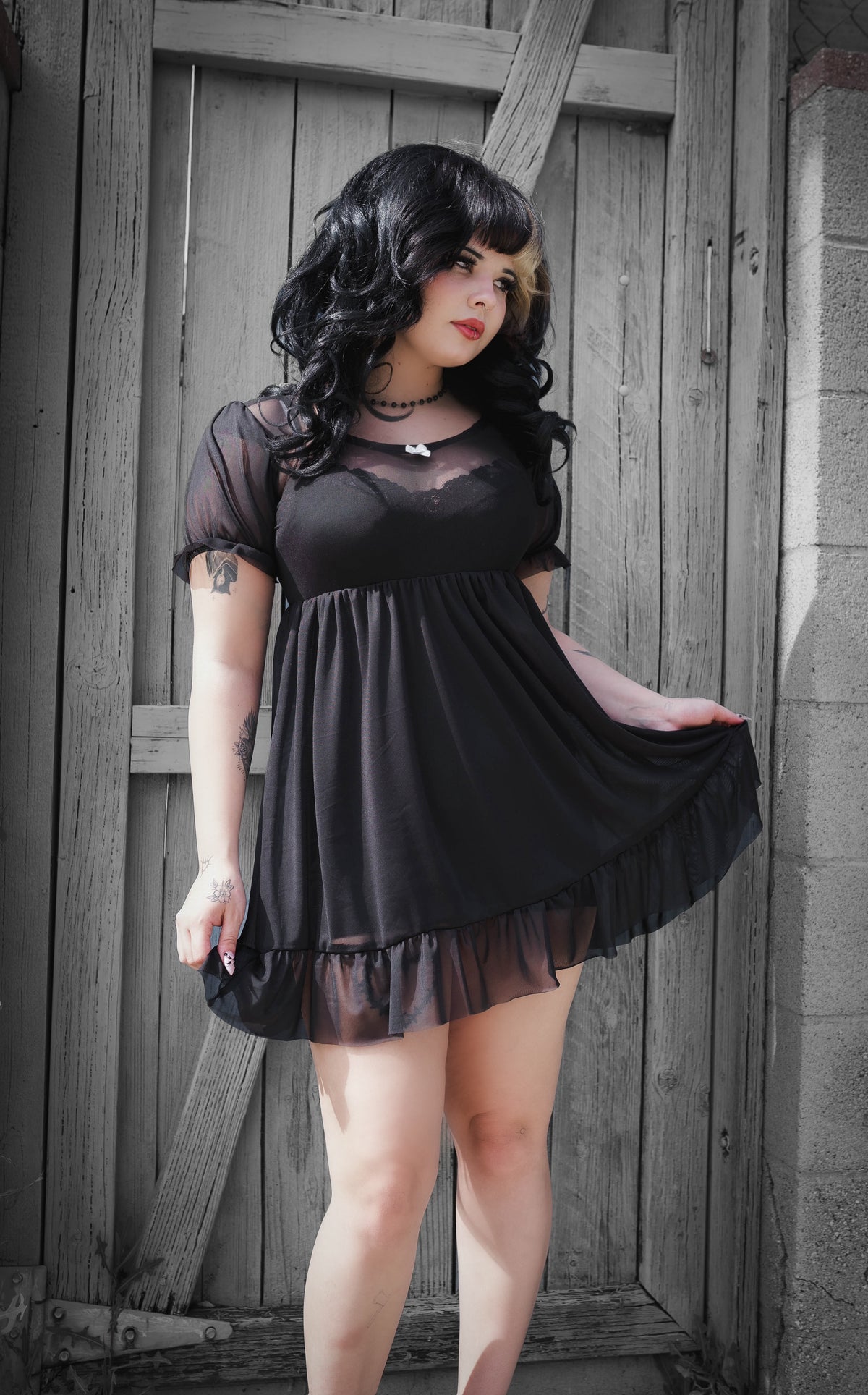 Midnight Mesh Babydoll Dress (PREORDER)