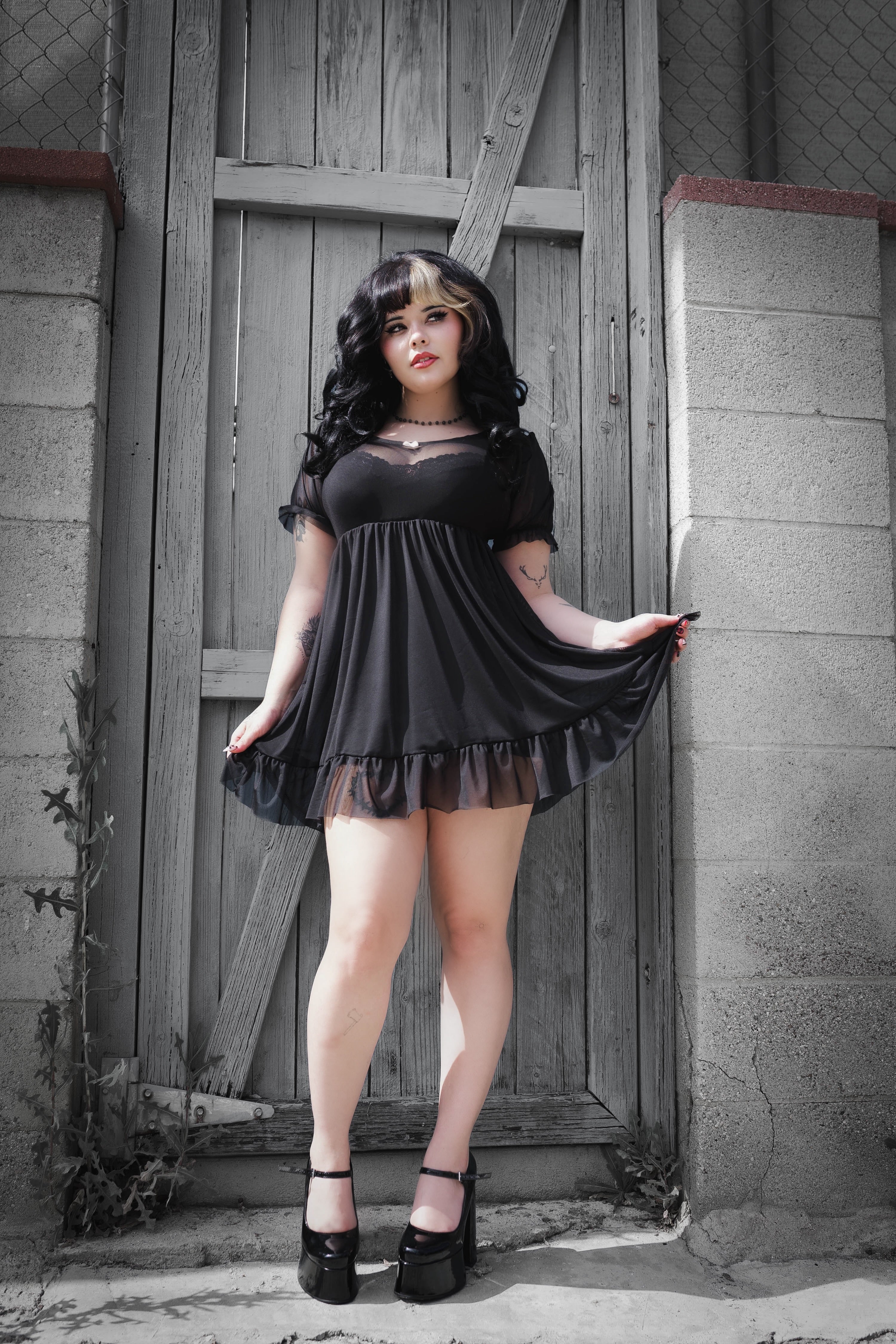 black mesh babydoll dress Beatrice Mesh Baby Doll Mini Dress - Black