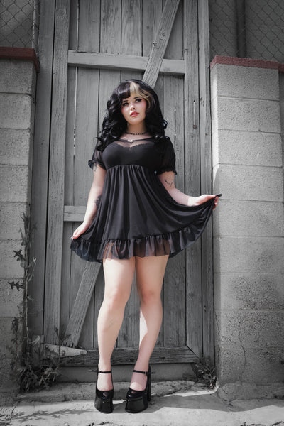 Mesh Babydoll Dress (Black)