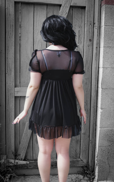 Mesh Babydoll Dress (Black)