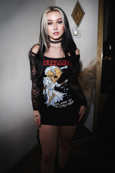 Metallica Off- Shoulder Lace Dress