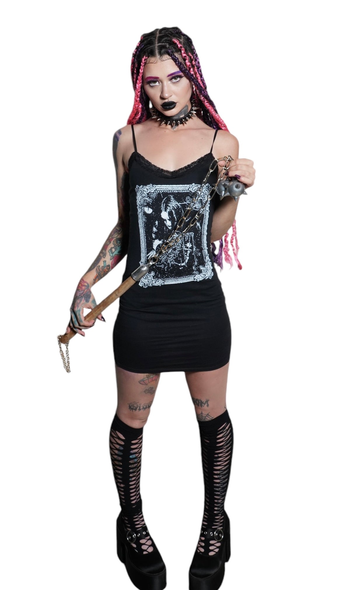 black metal dress Blood Supply Metal Gothic Punk Fishing Net Mesh Halter Neck Suspender Sugarplum Store