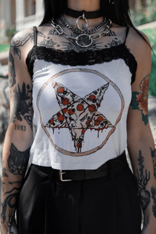 Pentagram Pizza Cropped Lace Tank