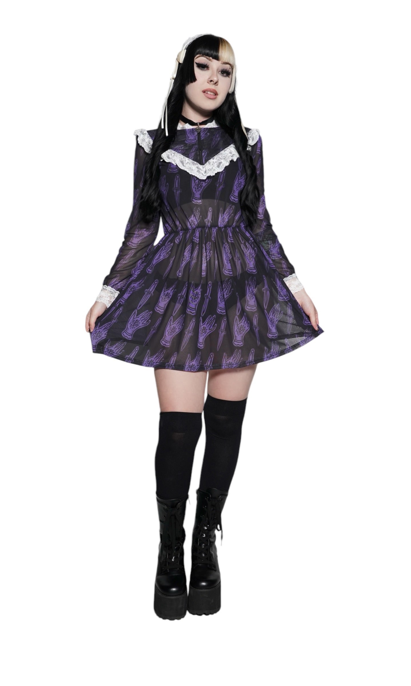 666 Pentagram Print Victorian Lace Dress, M 666 Pentagram Print Victorian Lace Dress, M