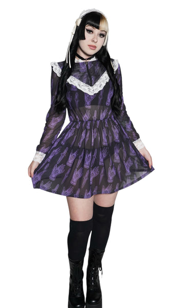 666 Pentagram Print Victorian Lace Dress