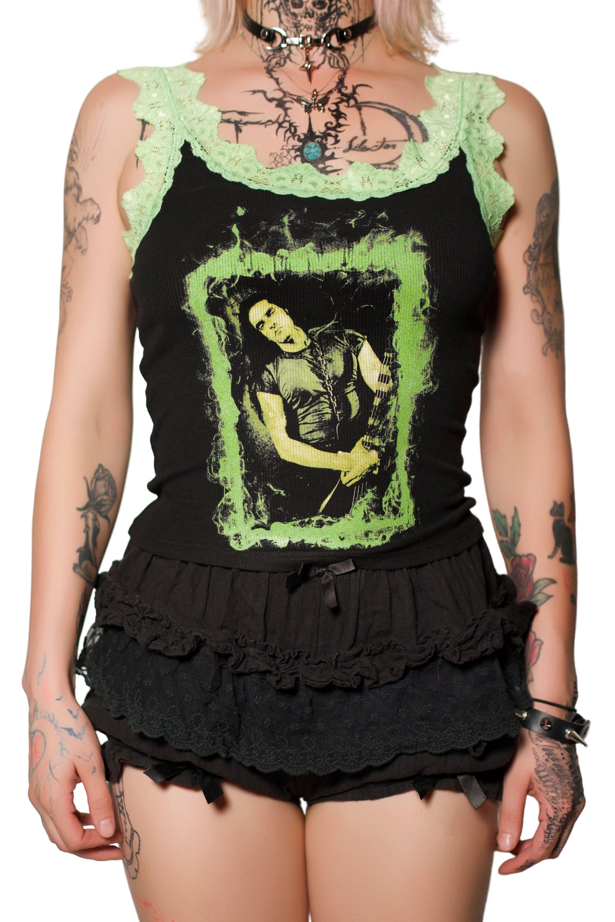 Peter Lace Ribbed Tank (Green Flames)