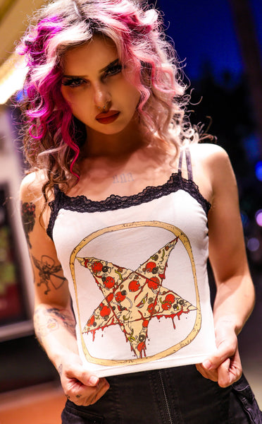 Pentagram Pizza Cropped Lace Tank