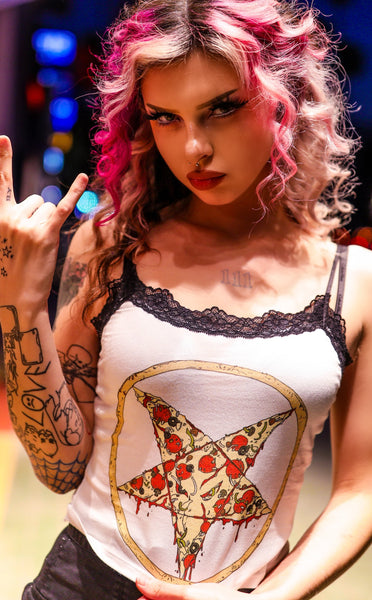 Pentagram Pizza Cropped Lace Tank