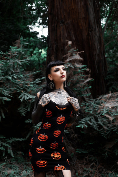 Pumpkins Print Lace Strap Dress