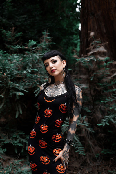 Pumpkins Print Lace Strap Dress