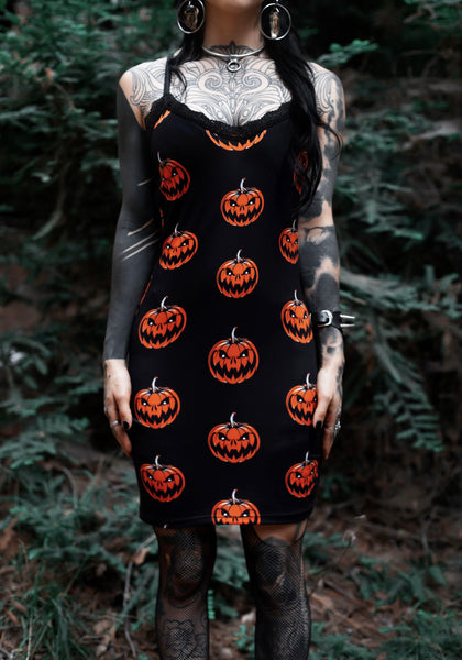 Pumpkins Print Lace Strap Dress