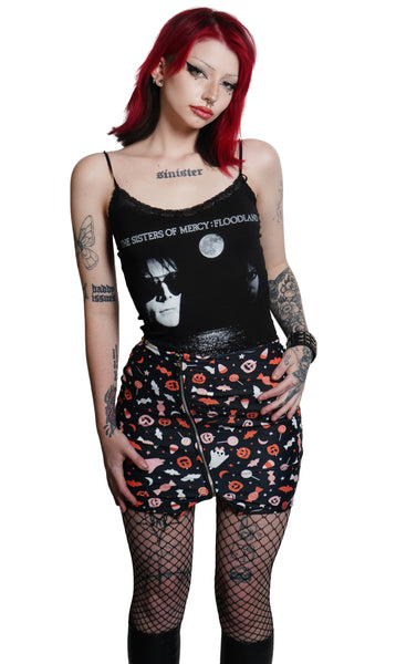 Spooky Print Mini Zip Skirt