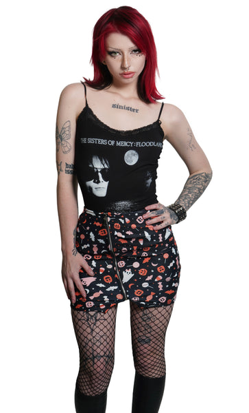 Spooky Print Mini Zip Skirt