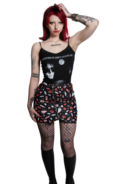Spooky Print Mini Zip Skirt