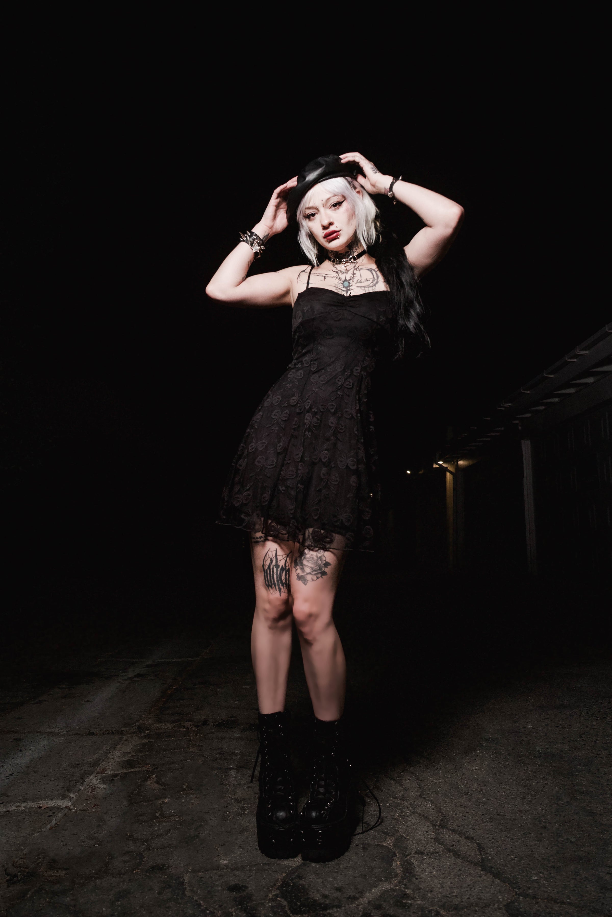 Ribbon Pattern Lace Mini Dress