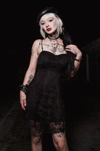 Ribbon Pattern Lace Mini Dress