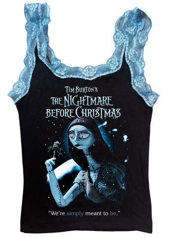 Black tank top with 'The Nightmare Before Christmas' design featuring Jack and Sally.