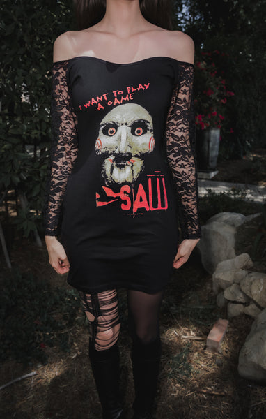 Saw Off- Shoulder Lace Dress