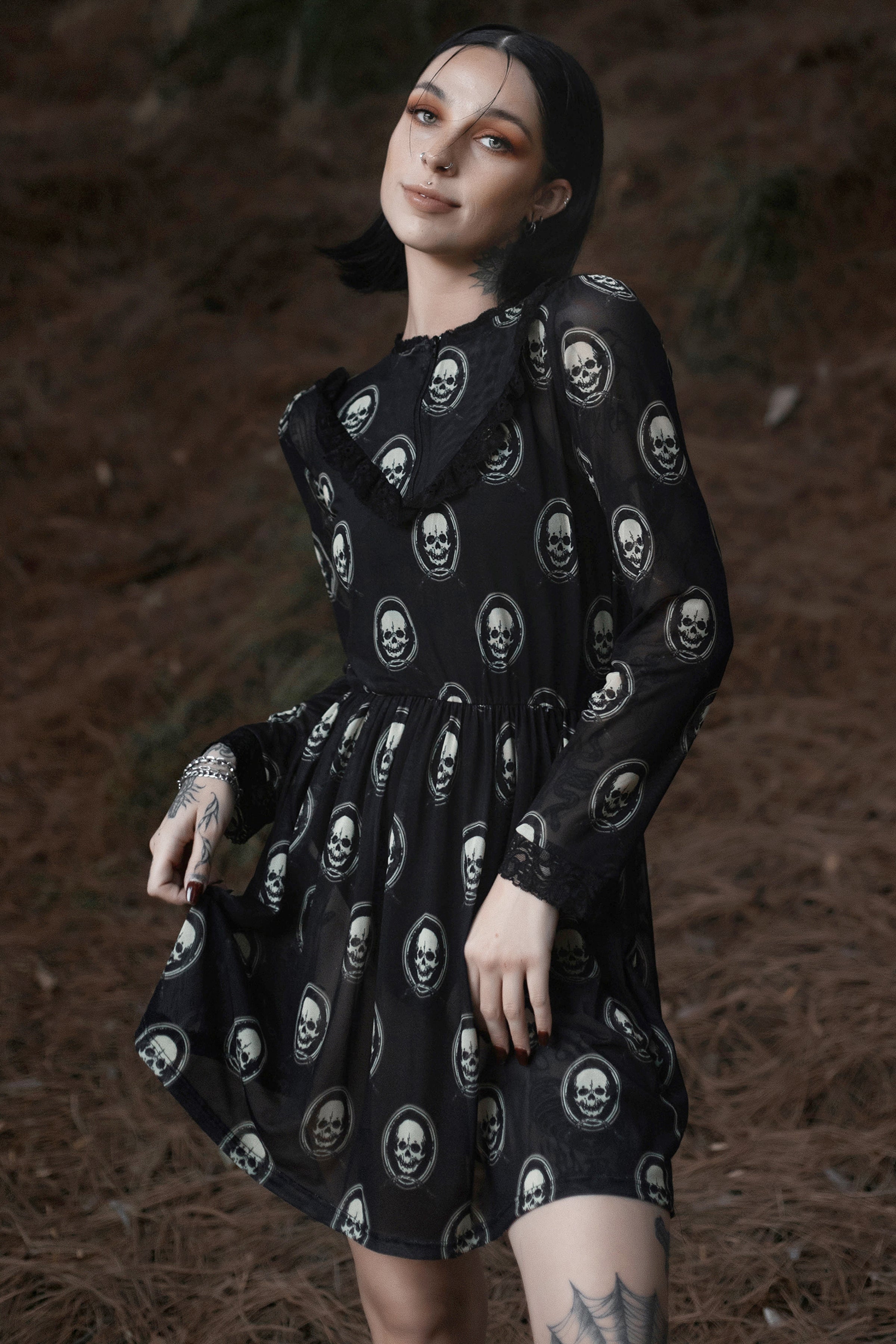 Skull Print Victorian Lace Dress, S Skull Print Victorian Lace Dress, S