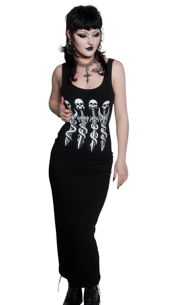 Long Skull Swords Black Maxi Dress