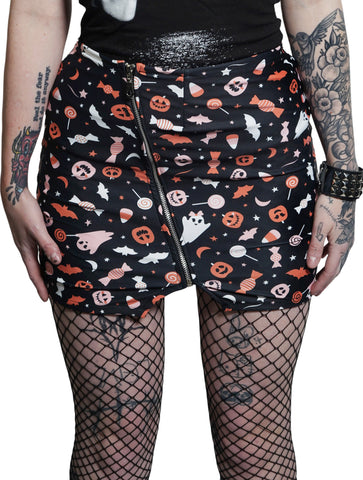 Spooky Print Mini Zip Skirt