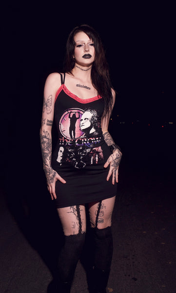 The Crow Pink Lace Strap Dress