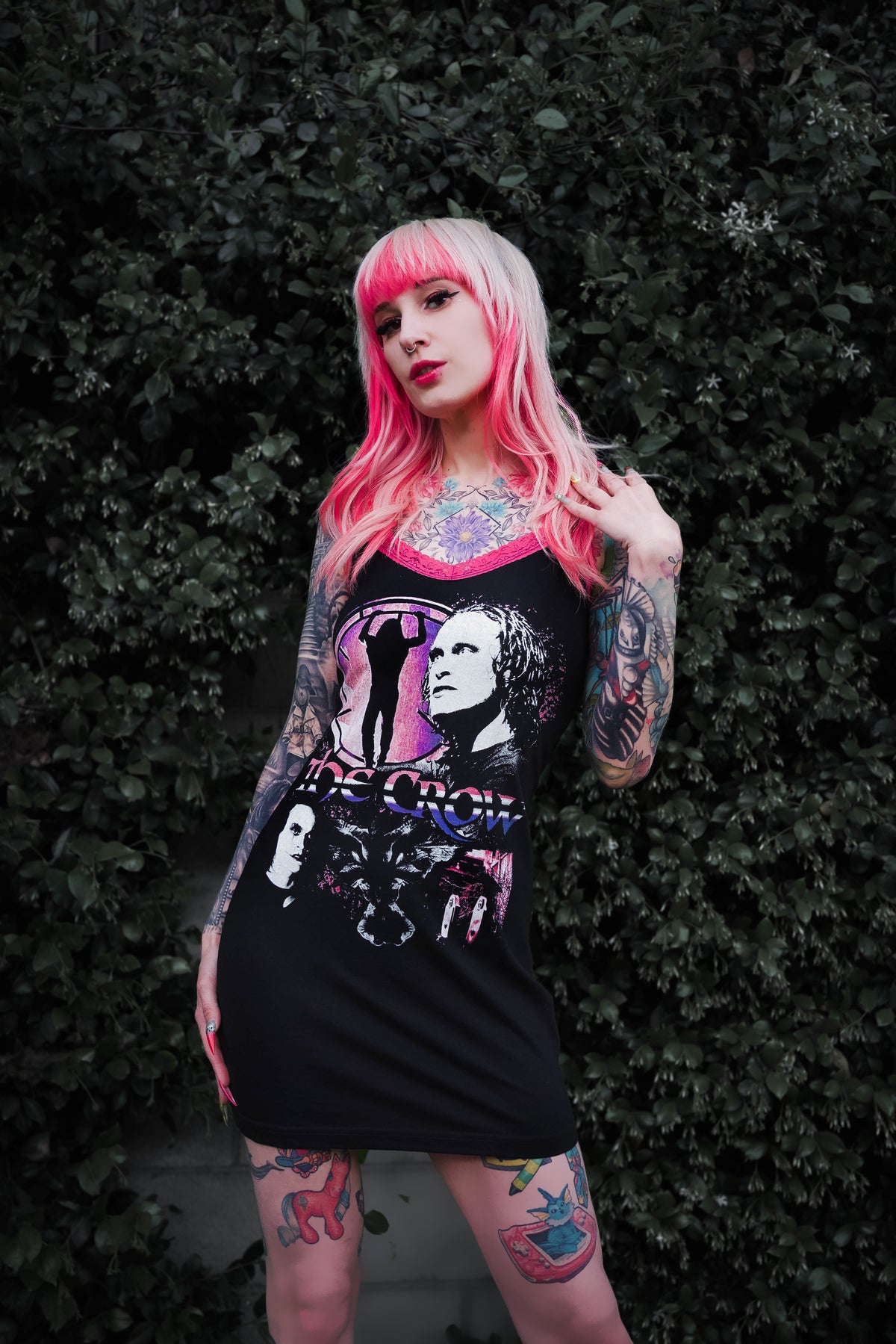 The Crow Pink Lace Strap Dress