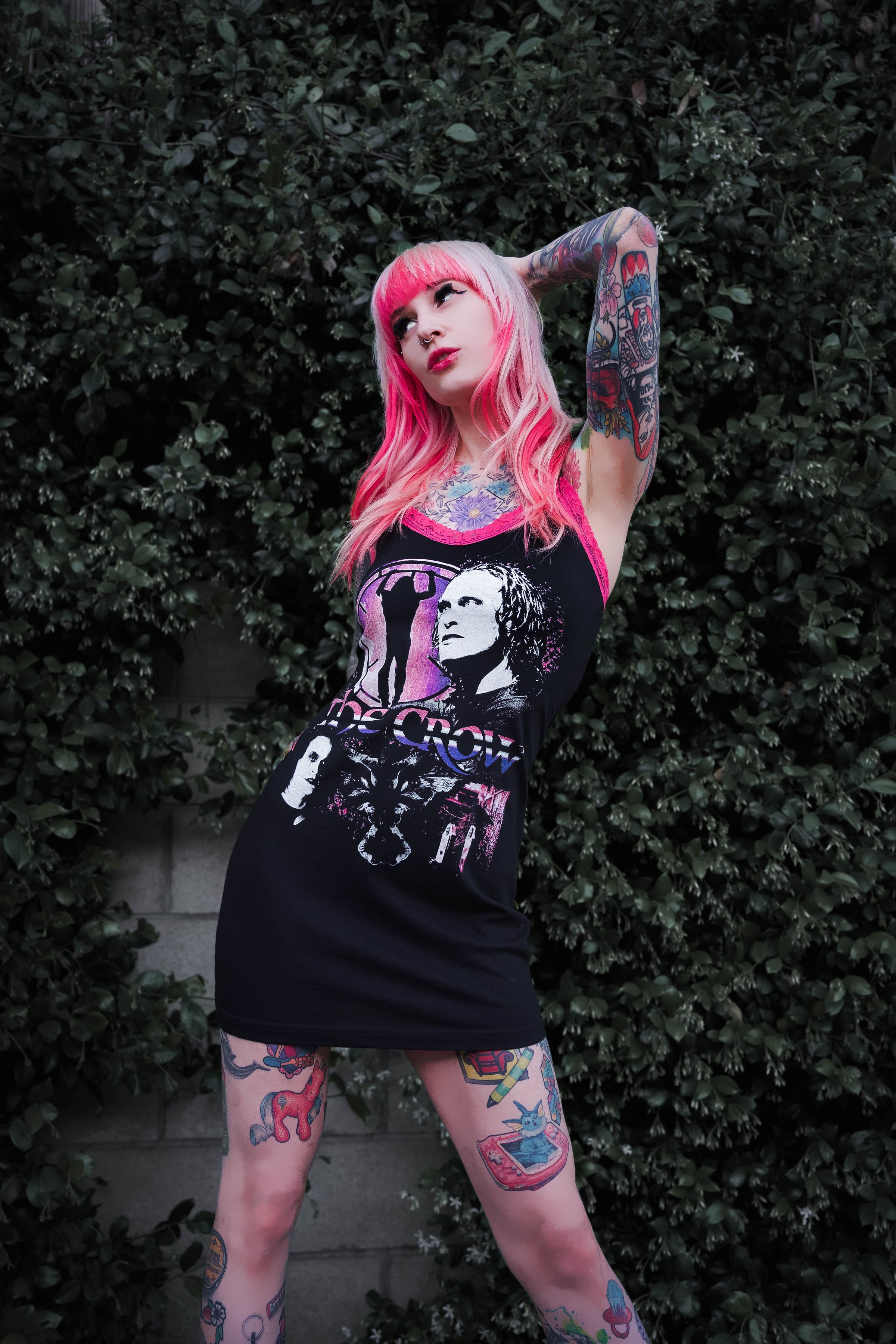 The Crow Pink Lace Strap Dress