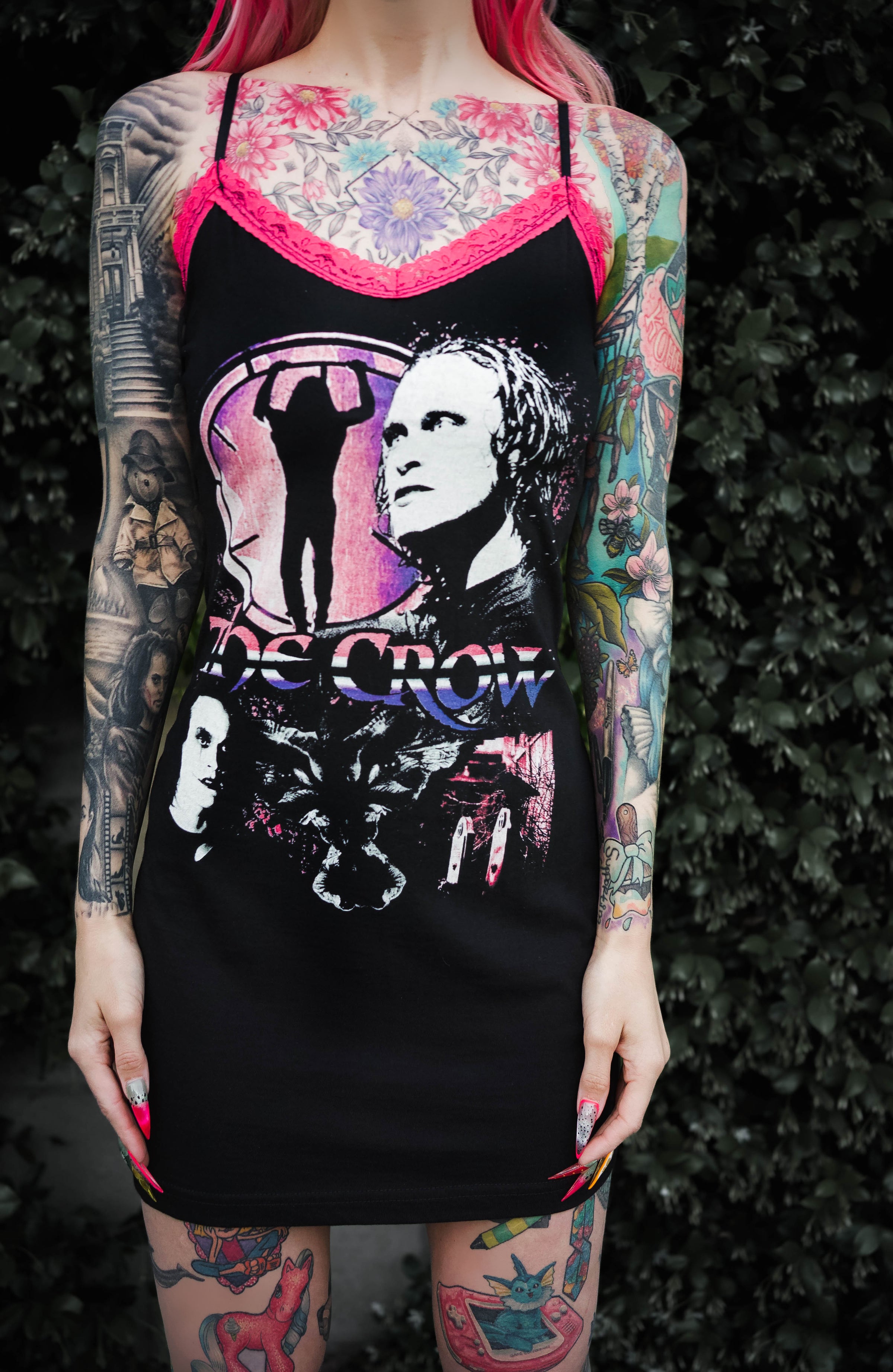 The Crow Pink Lace Strap Dress