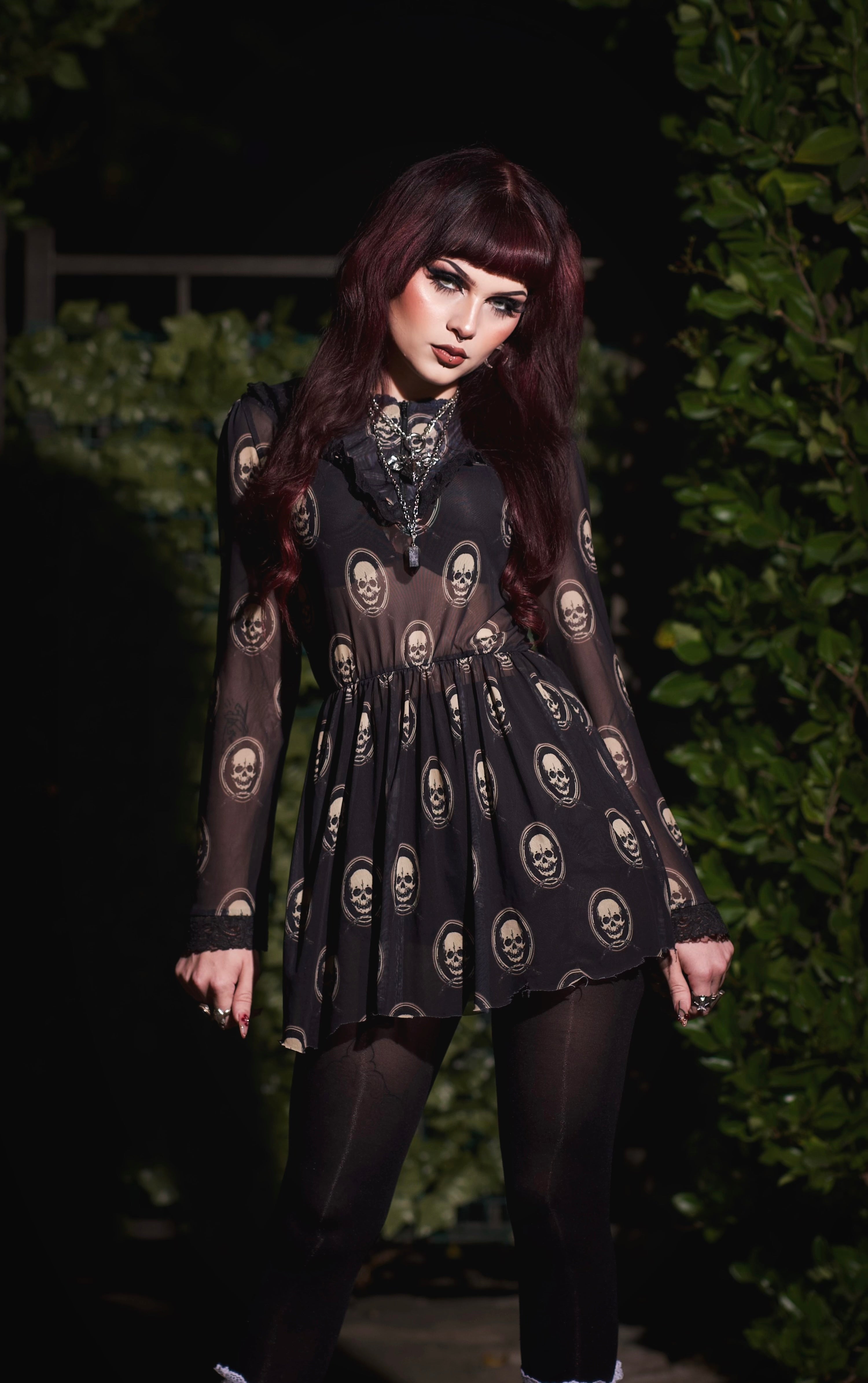 Skull Print Victorian Lace Dress, S Skull Print Victorian Lace Dress, S