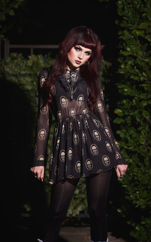 Skull Print Victorian Lace Dress