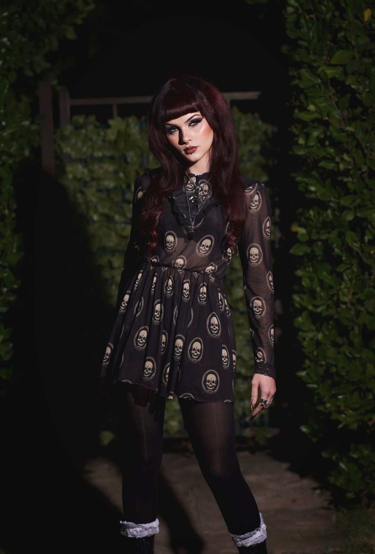 Skull Print Victorian Lace Dress