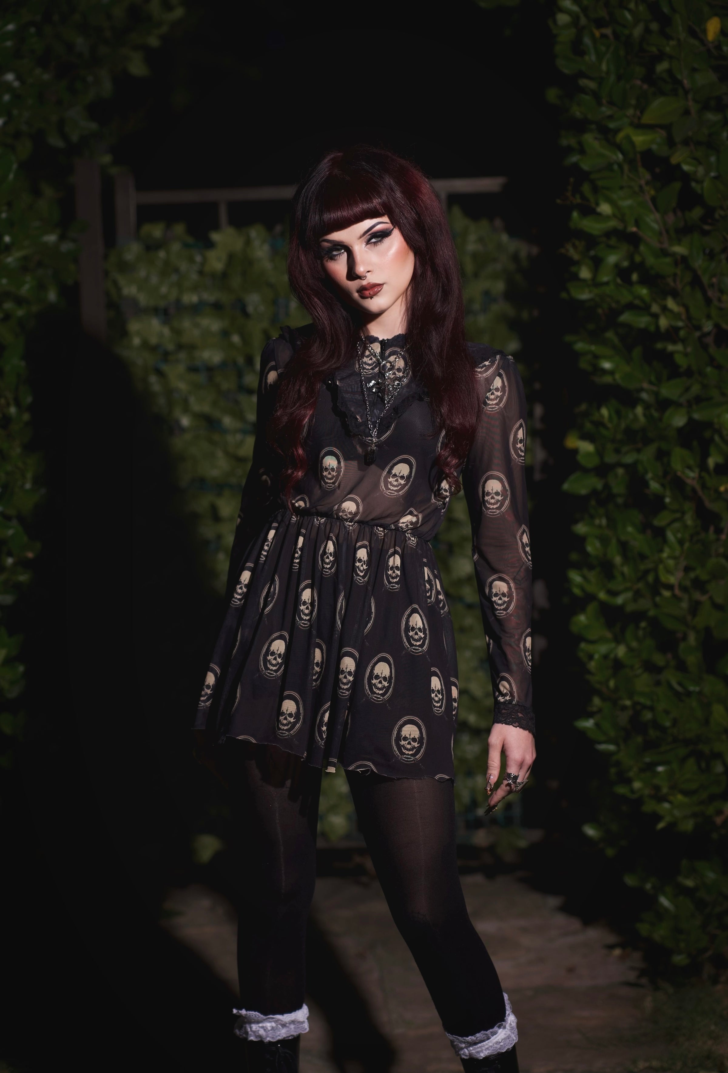 Skull Print Victorian Lace Dress